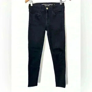 American Eagle Outfitters Women’s Black Short Stretch Denim Skinny Jeans  Punk 0